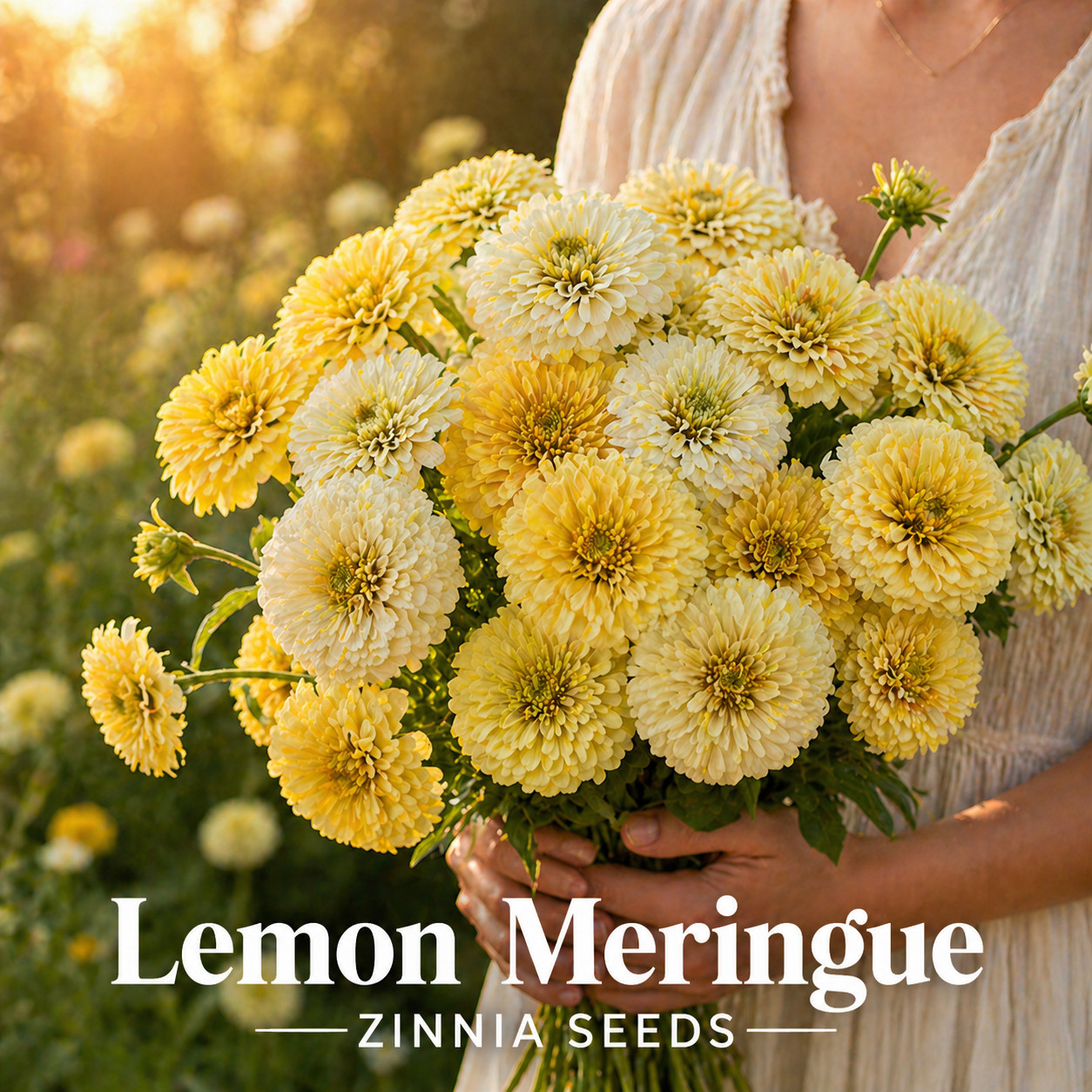 Lemon Meringue Zinnia Seeds – Yellow & Cream Zinnias – Soft Pastel 100 seeds