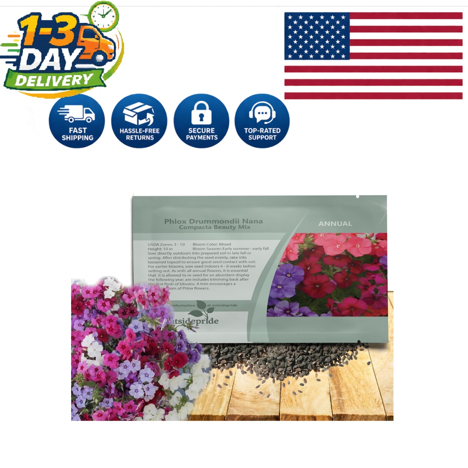 Mix Phlox Seeds – 1000 Pcs Self-Seeding Annuals for Colorful Pollinator Gardens