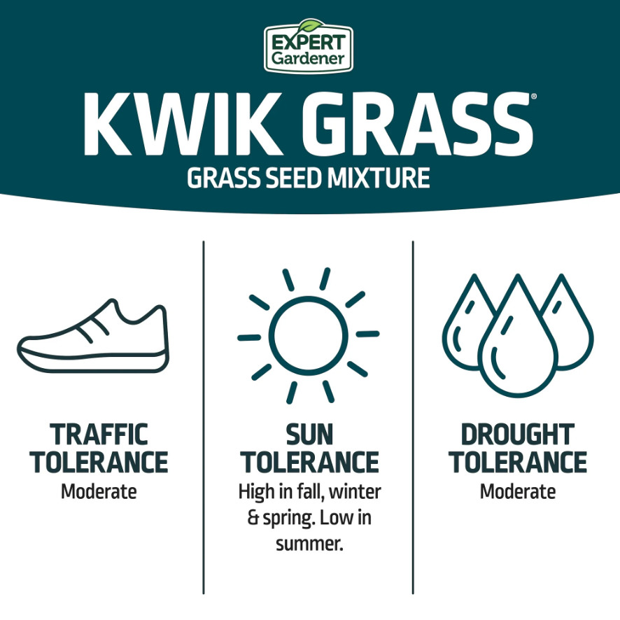 Expert Gardener Kwik Grass Seed Mix, for Sun to Partial Shade, 3 lb, Free Ship