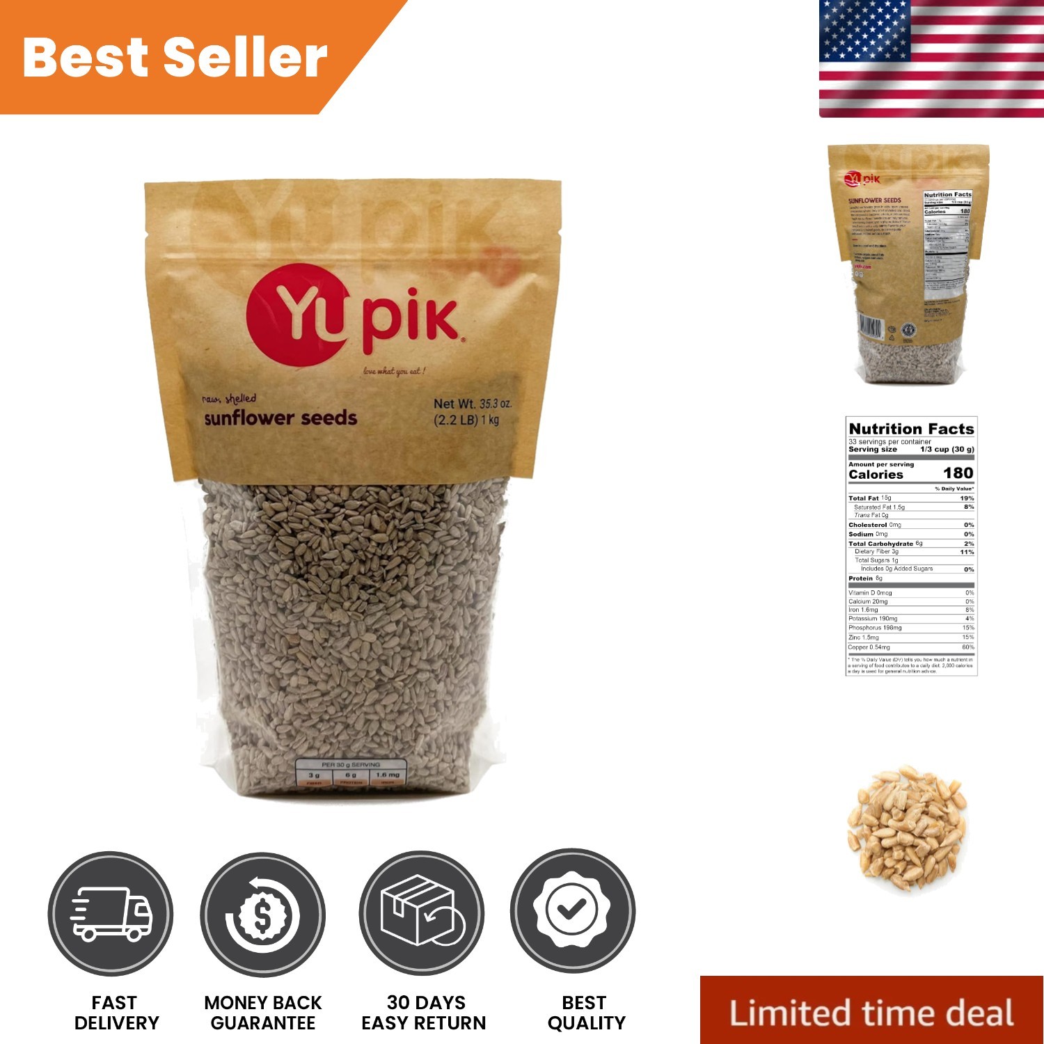 Raw Sunflower Seeds, 2.2 lb – Crunchy, Gluten-Free Kernels for Recipes & Snacks