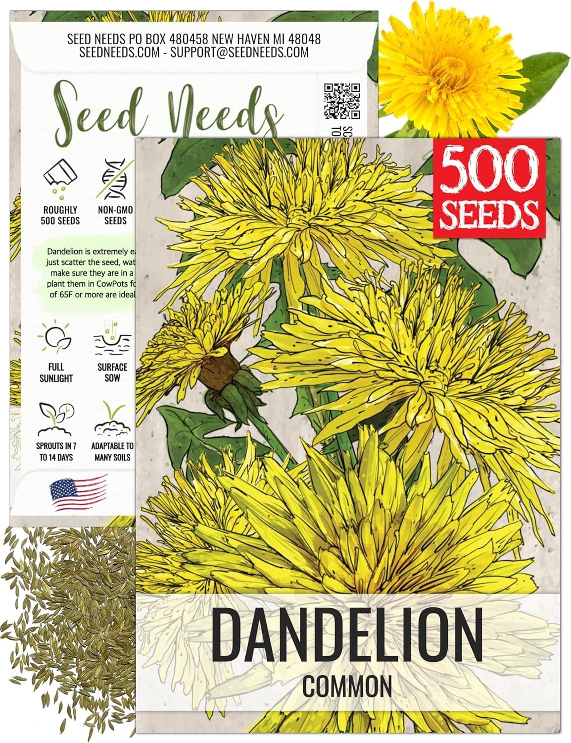 Dandelion Seeds for Planting – Heirloom, Non-GMO & Pet-Friendly Greens – 1 Pack