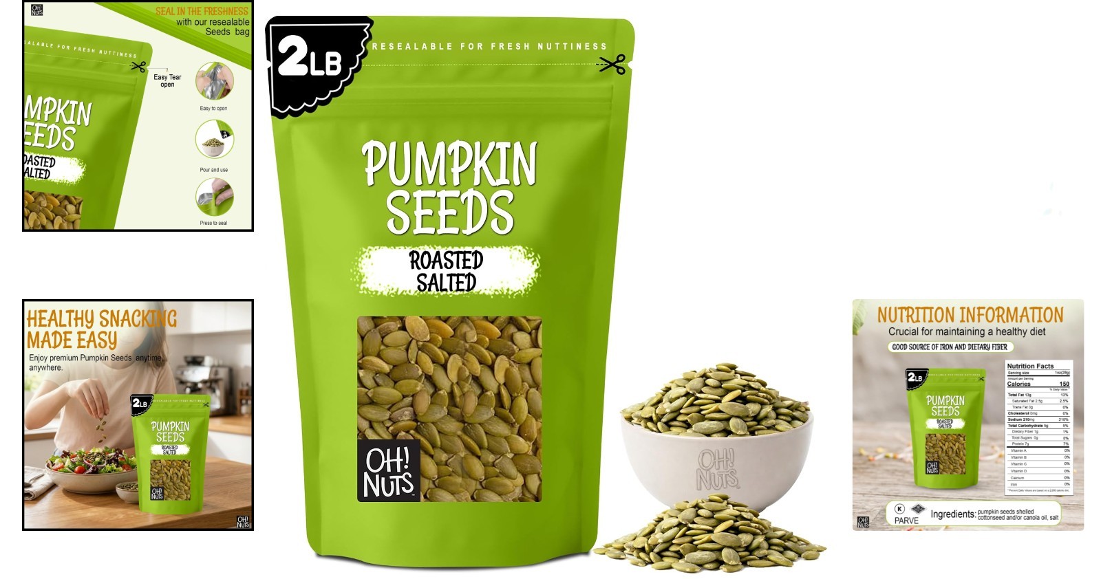 2 lb Roasted Salted Pumpkin Seeds – Healthy Snack for Keto, Paleo & Diets