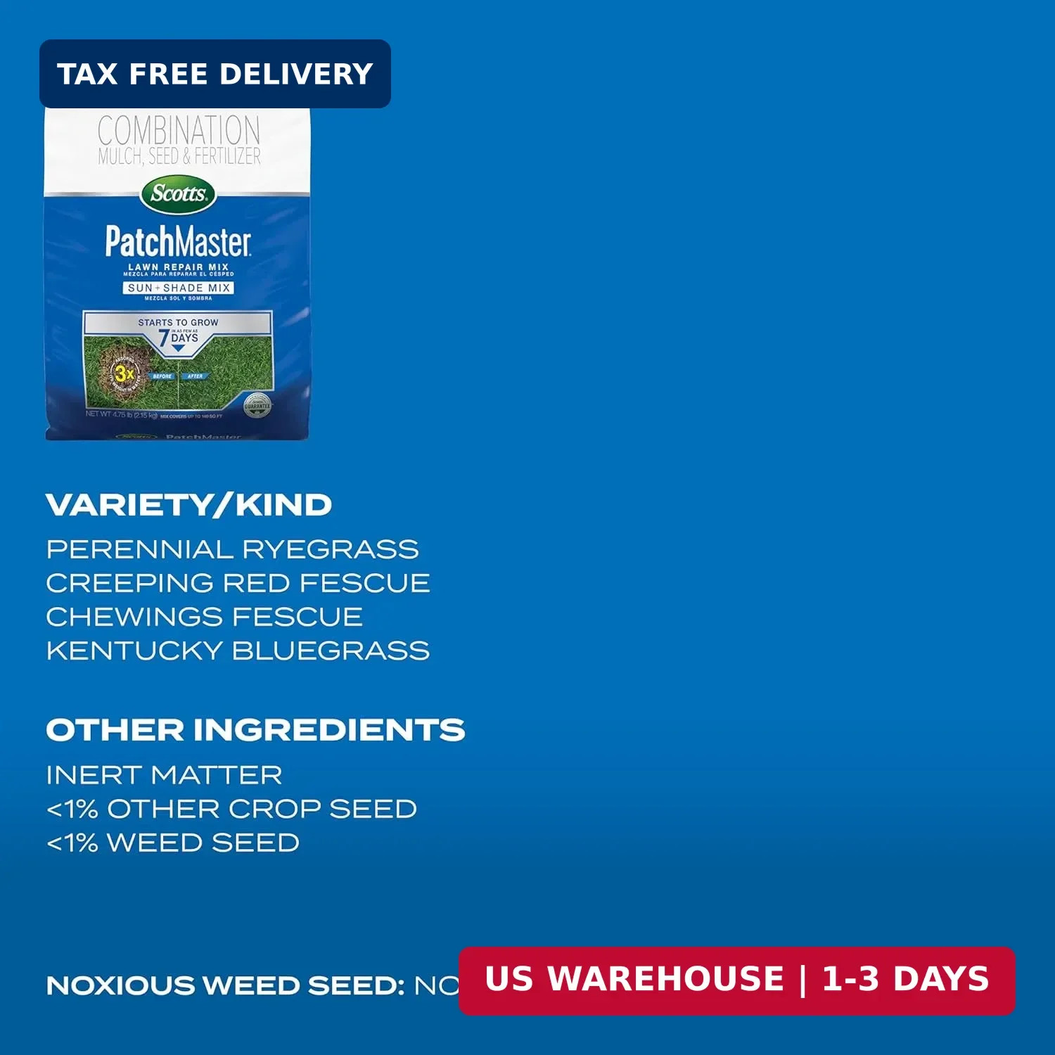 Scotts PatchMaster Lawn Repair Mix Sun + Shade Mix – Combination Grass Seed, Gra