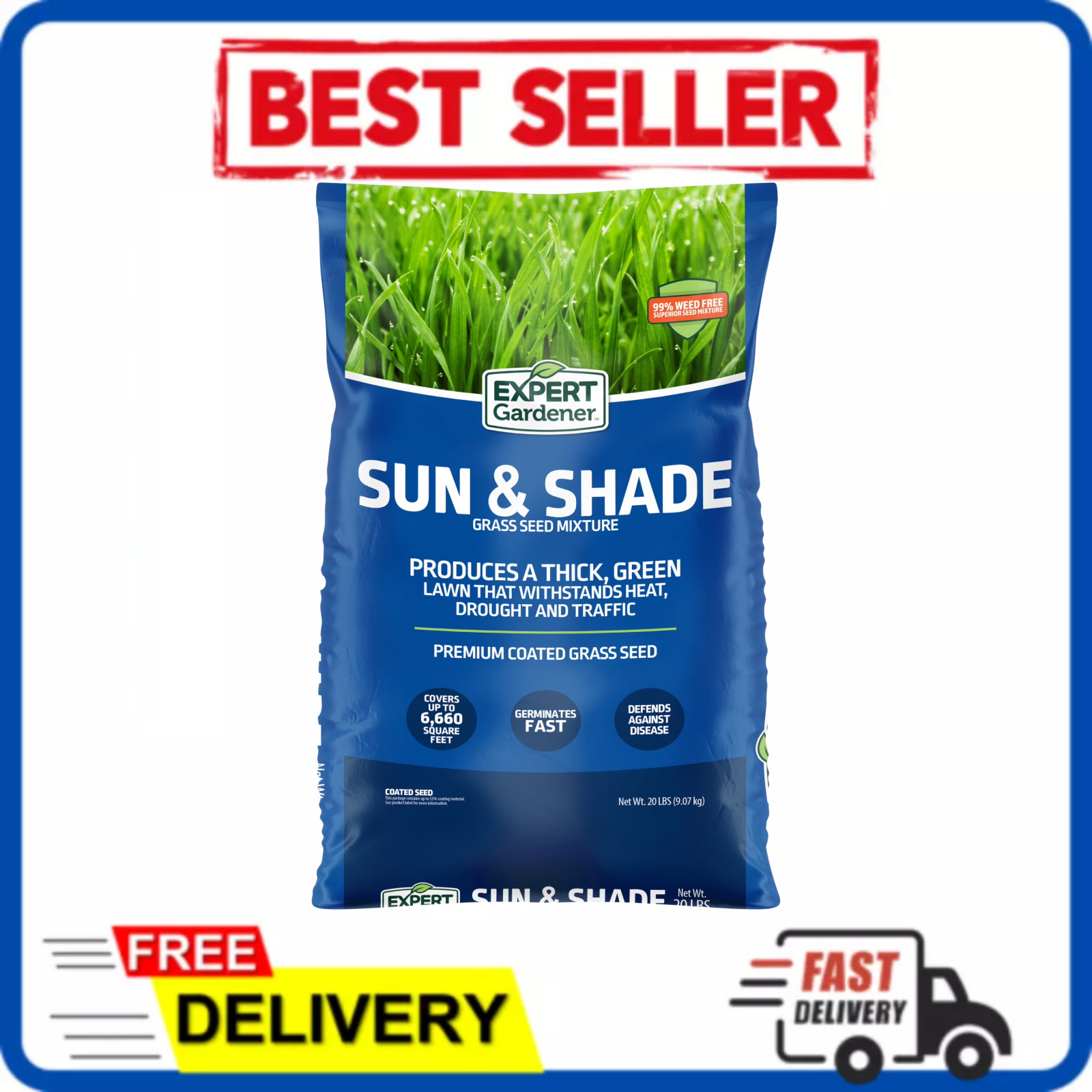 Expert Gardener Sun & Shade Northern Grass Seed Mix 20 lb Sun to Partial Shade