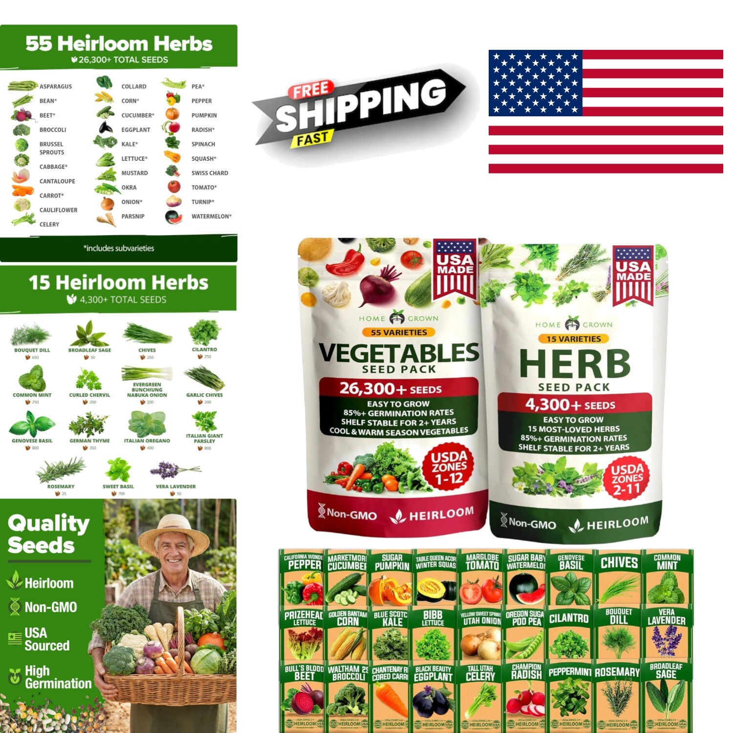 Multi Color Heirloom Seeds Bundle with 30,600 Plus Seeds for Round Planting