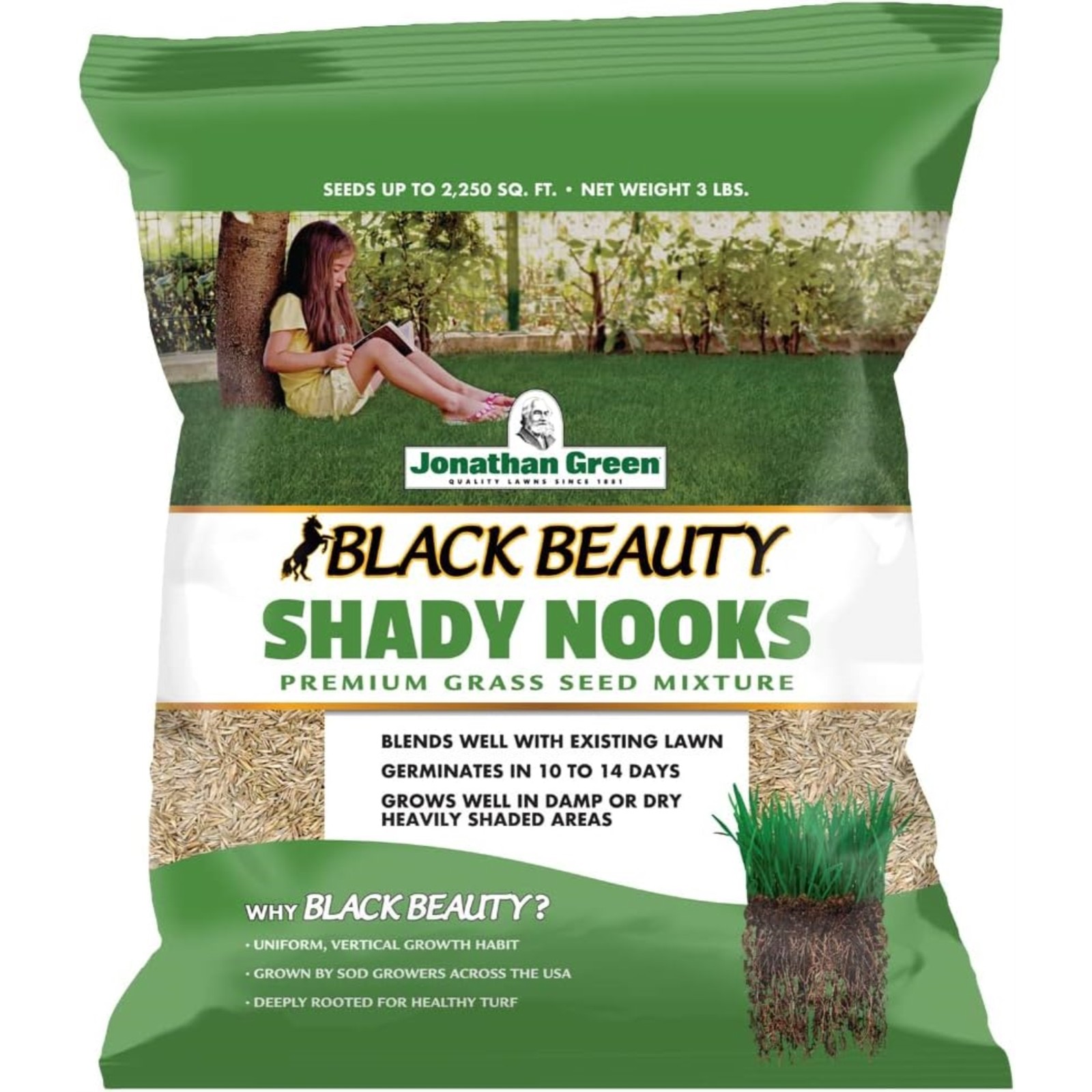 Jonathan Green Black Beauty Shady Nooks Grass Seed Mixture, 3lbs, 4 Pack