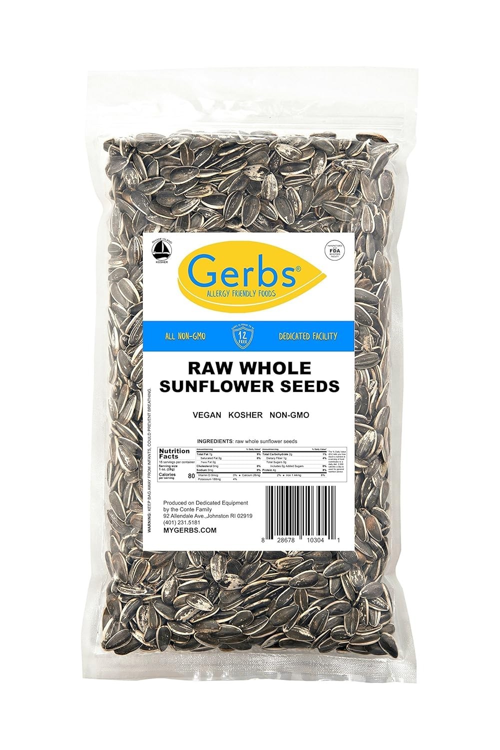 Allergen-Free Raw Whole Sunflower Seeds 1lb in Resealable Bag No Additives