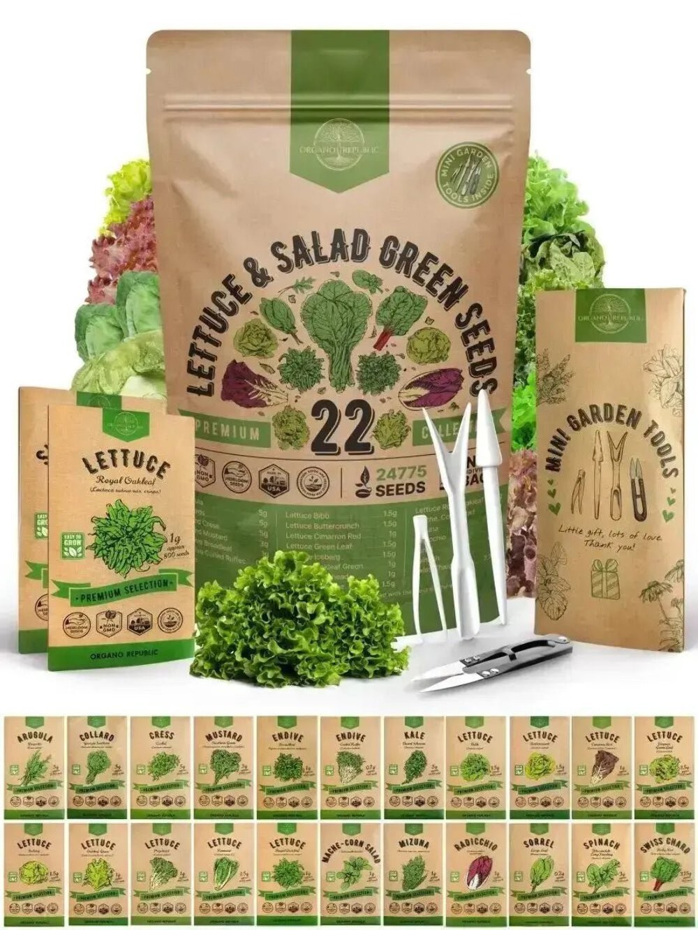 22 Lettuce & Salad Greens Seeds Variety Pack