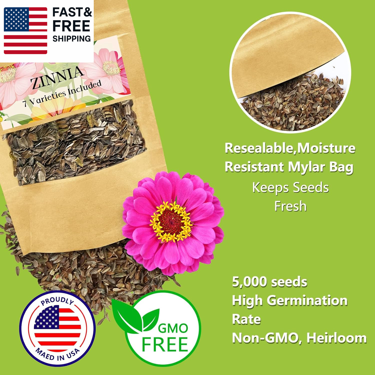 Zinnia Seeds Bulk 5,000+ | Outdoor Flower for Planting |Giant Zinnia Seeds for