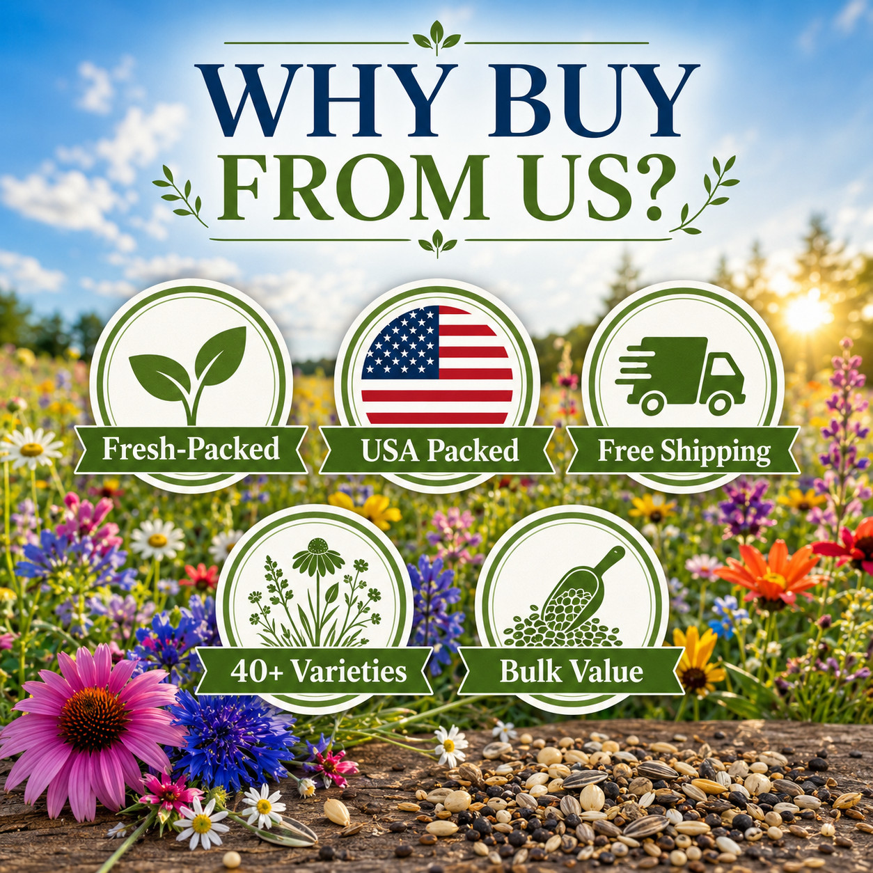 🌼 5000+ BULK WILDFLOWER SEEDS | CONTRACTOR LANDSCAPER 40+ VARIETY FREE SHIPPING