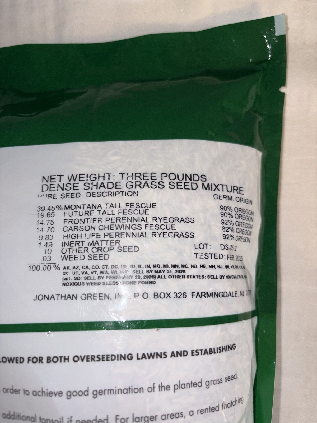 Jonathan Green Grass Seed Mixture Black Beauty Dense Shade New Bag 3 Lbs Premium
