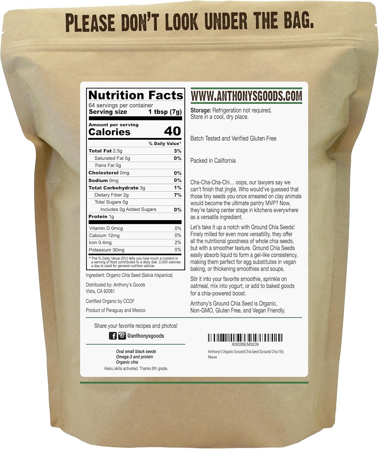 Anthony’s Organic Ground Chia Seed, 1 lb, Finely Ground, 16 Ounce (Pack of 1)