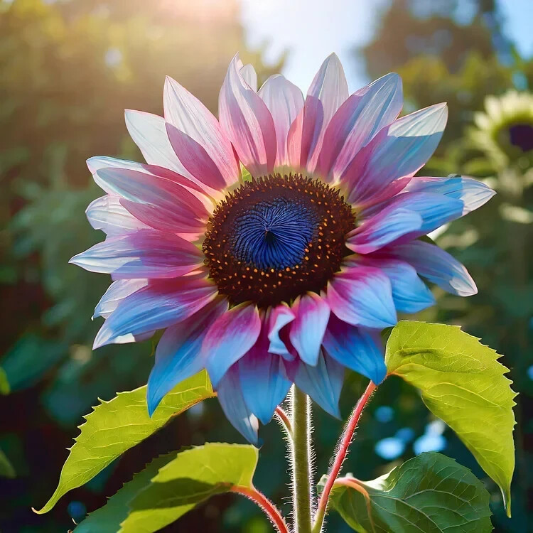 50 PCS Twin-Blossom Blue Over Pink Sunflower Seeds