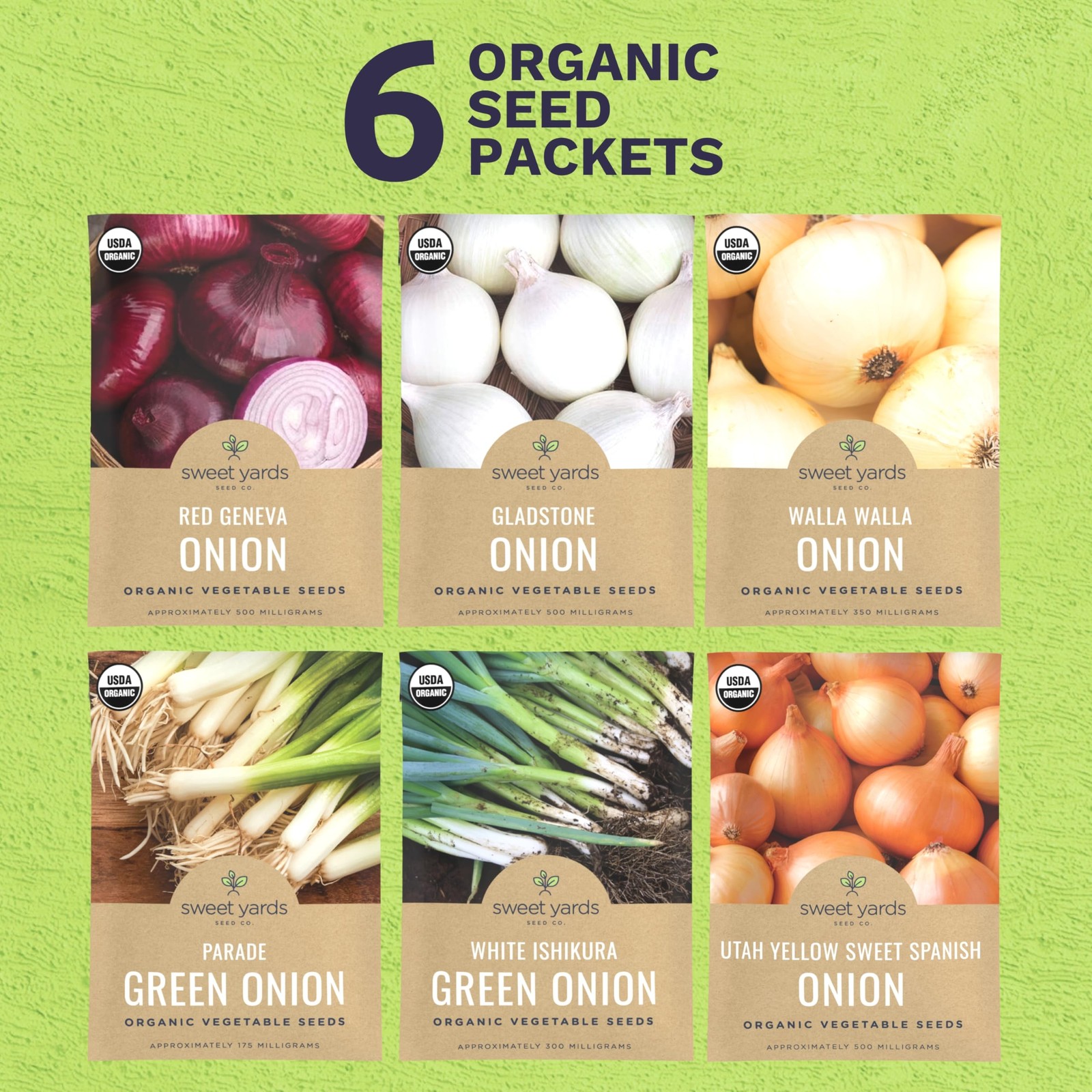 Organic Onion Seeds Variety Pack – 6 Individual Packs – 2025 Season –