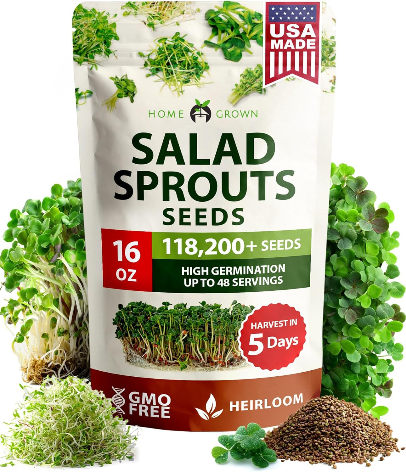 HOME GROWN Premium Sprouting Seeds Mix – Microgreens 118,200 Seeds for Indoor Gr