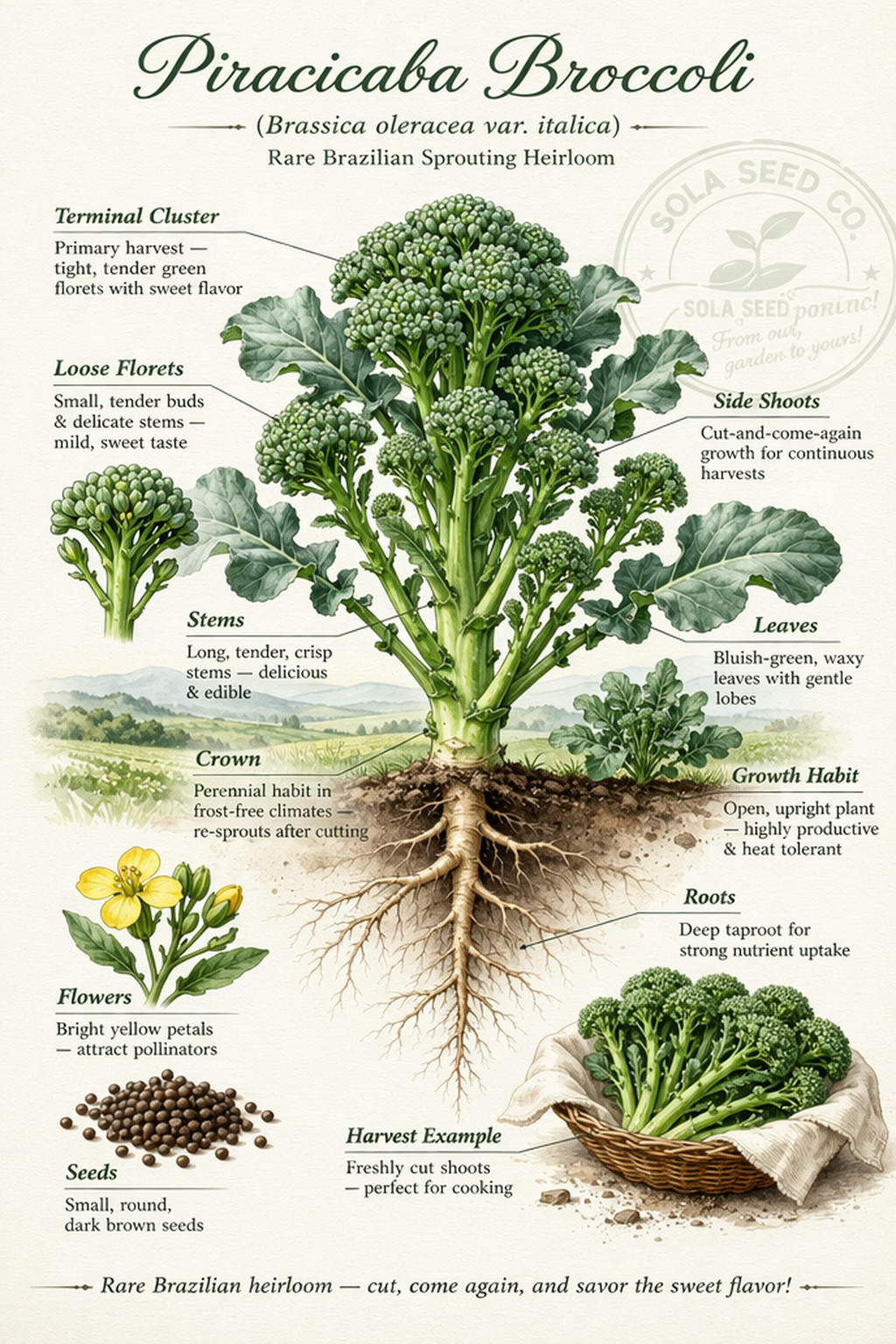 50 Rare Piracicaba Broccoli Seeds, Brazilian Heirloom, Heat Tolerant, FL Grown