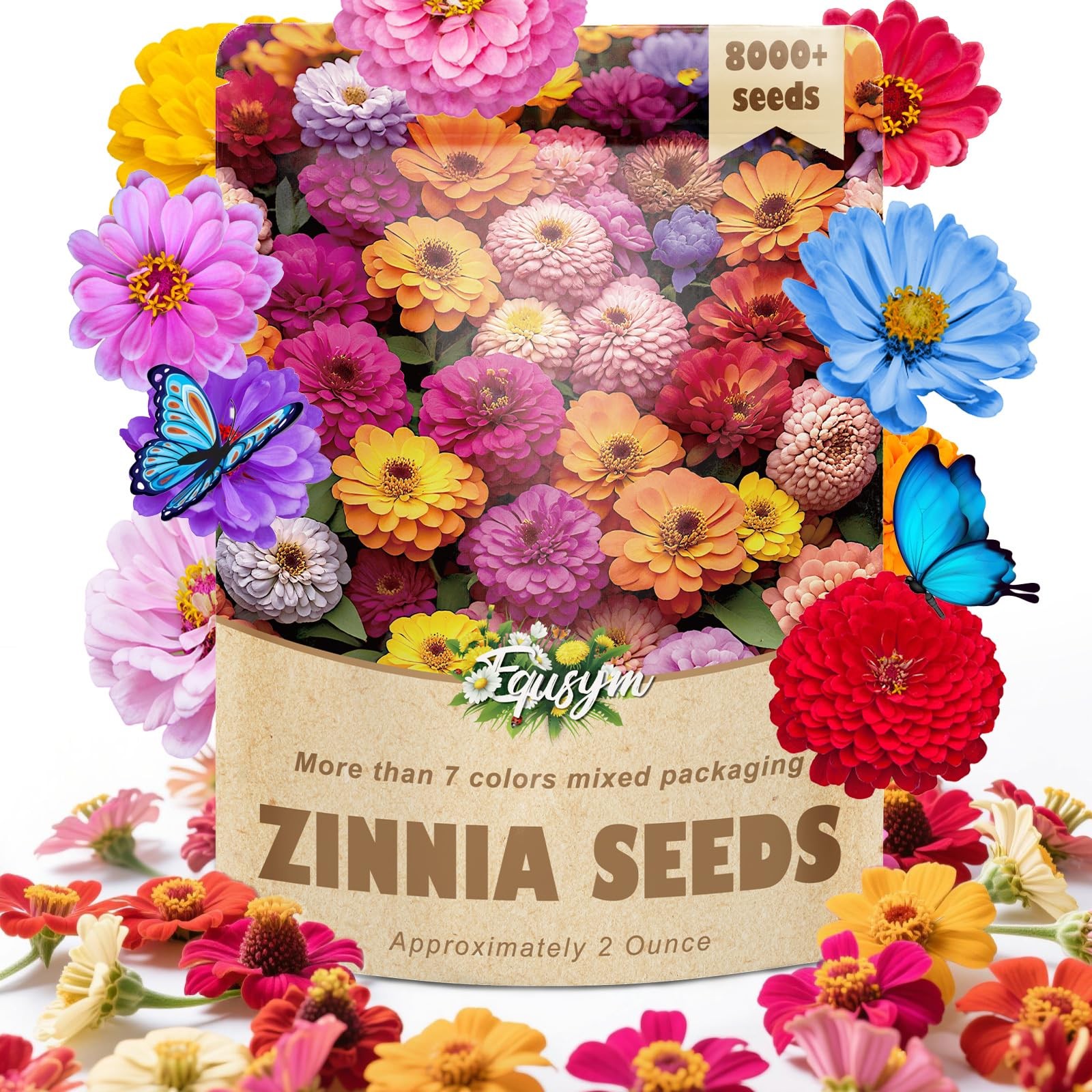 8000 Zinnia Flower Seeds – Color Mix, High Germination, Easy to Grow, 2 Oz