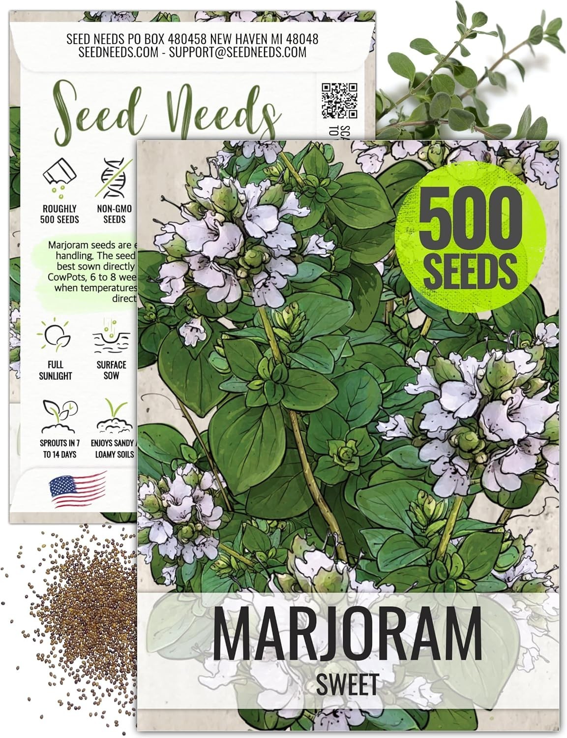 500 Count Non-GMO Sweet Marjoram Seeds – Culinary & Medicinal Herb for Planting