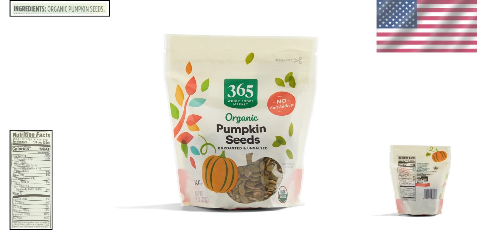 Organic Pumpkin Seeds 8 Ounce Whole Seeds Perfect for Smoothies and Baking