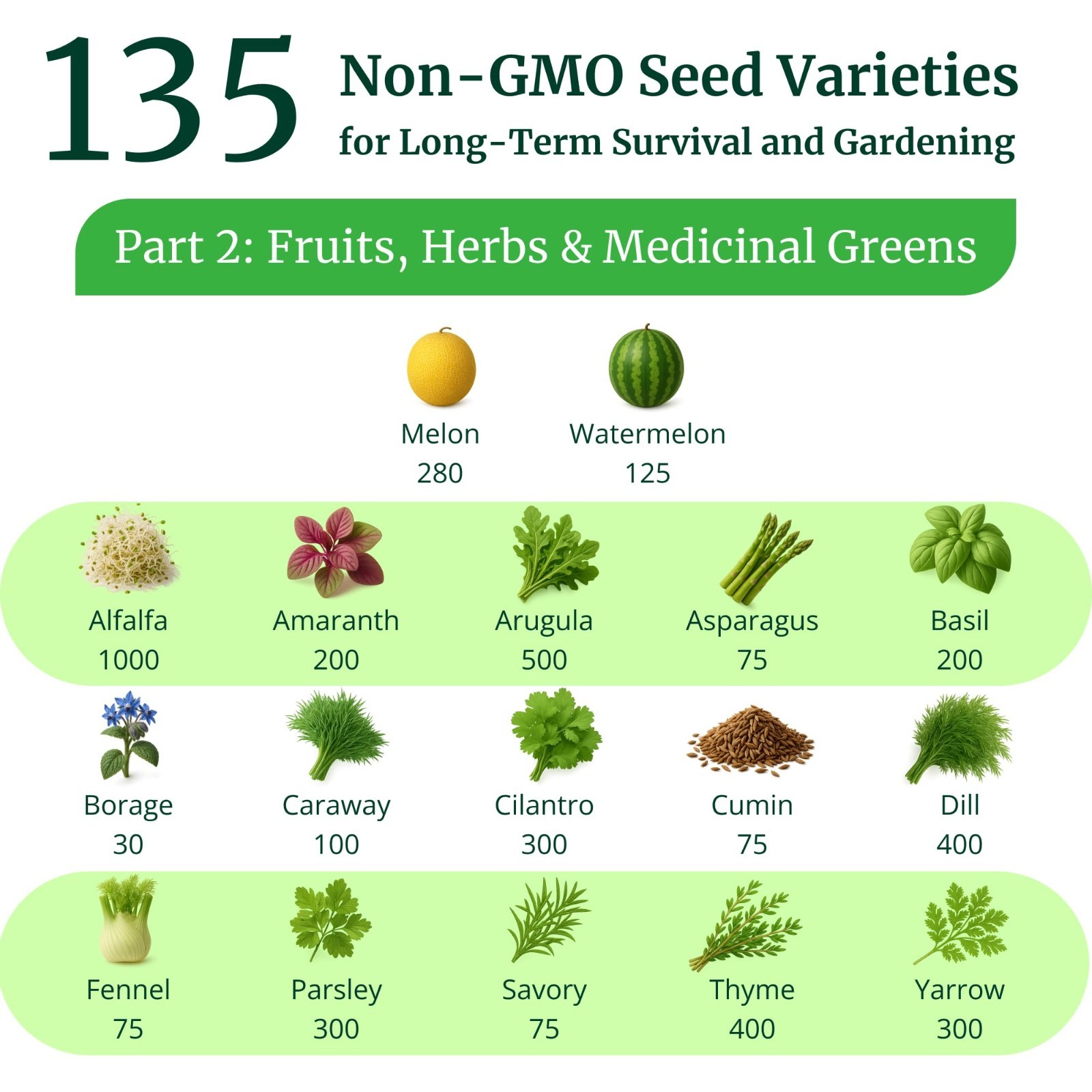 135 Variety Heirloom Seed Vault – Non-GMO Vegetable & Fruit Seeds, Medicinal Her