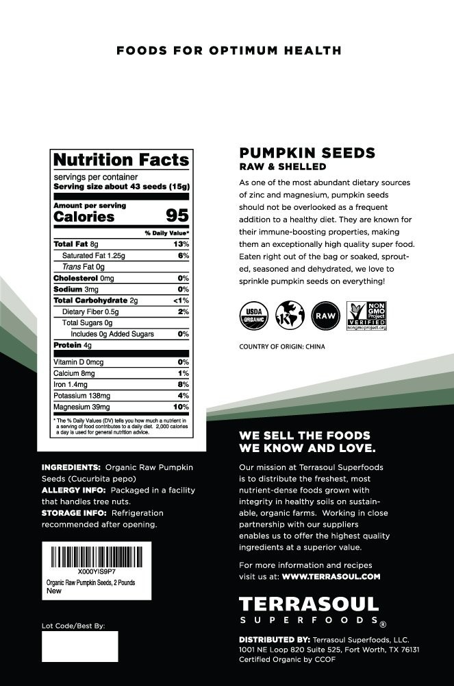 Organic Unsalted Pumpkin Seeds, 2 Pounds – Certified Non-GMO &