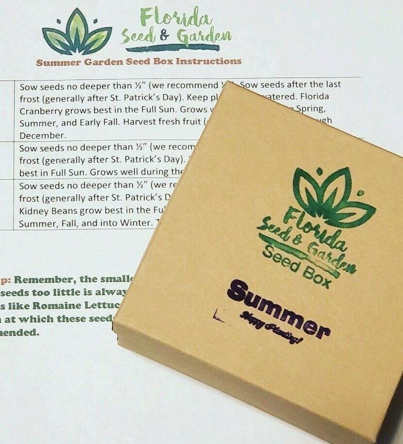 Florida Summer Garden Seed Box, Organic/Heirloom Seed Varieties,