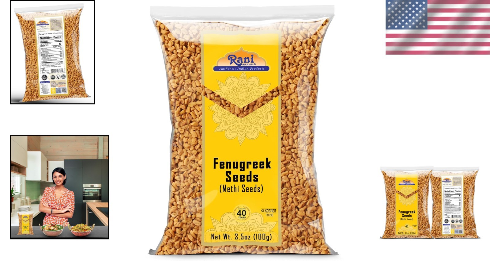 Rani Methi Seeds 3.5oz | Gluten Friendly, Kosher Certified Dry Spice for Cooking