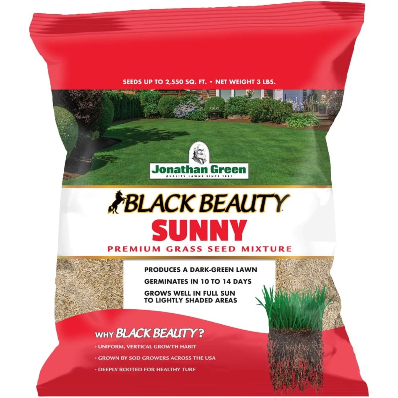 Jonathan Green (#10860) Black Beauty Sunny Premium Grass Seed Mixture, 3lb bag