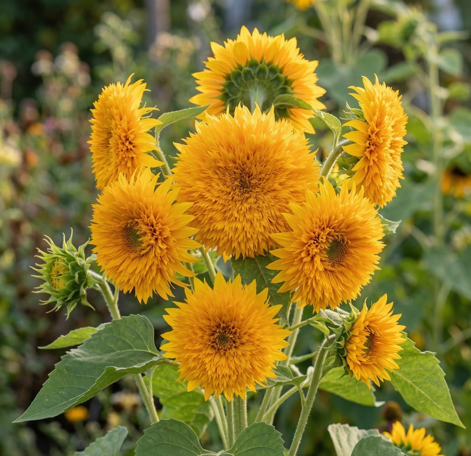 Sunflower GOLDIE F1 Hybrid Double Yellow Pom Pom Cut Flower Garden 30 Seeds