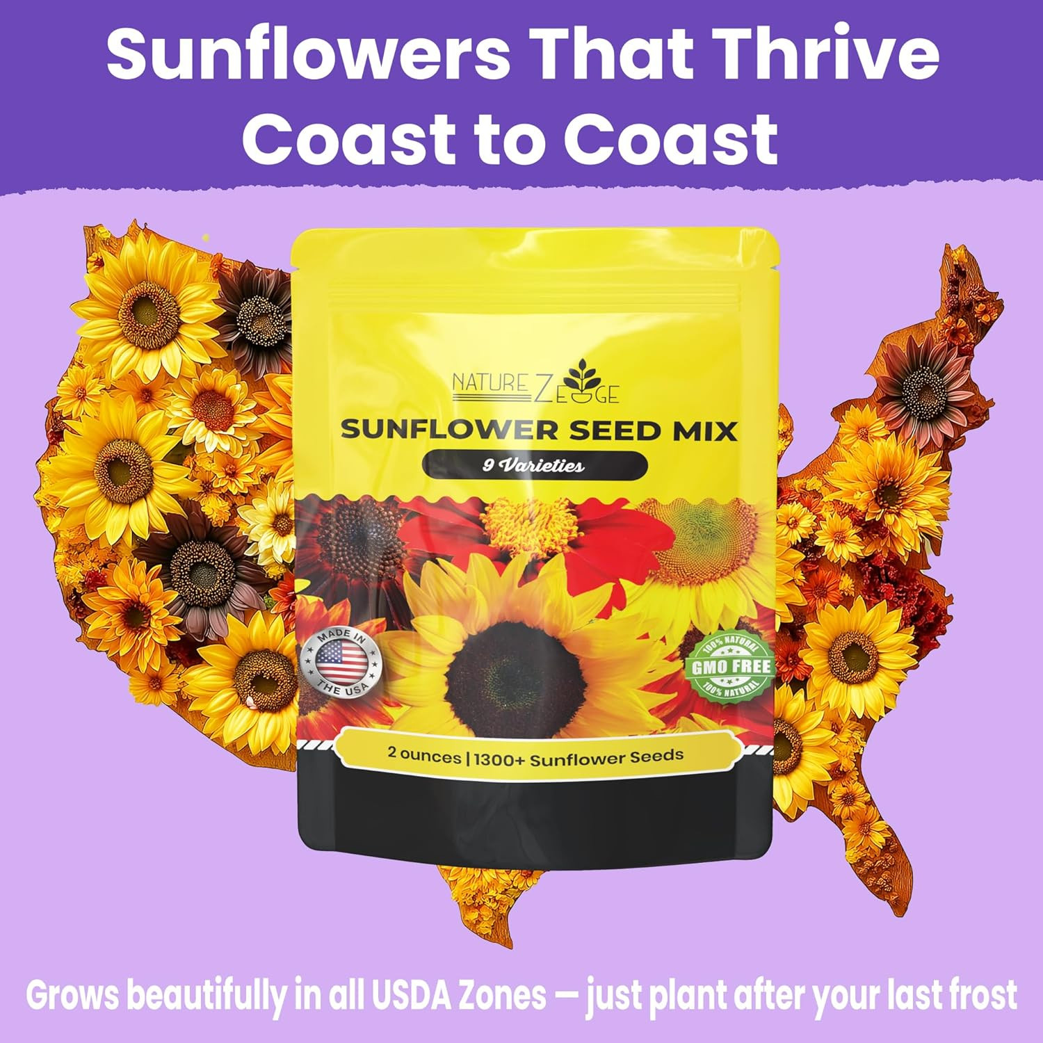1300+ Sunflower Seeds Garden Variety Pack, Bulk Sunflower Seeds for Planting Flo