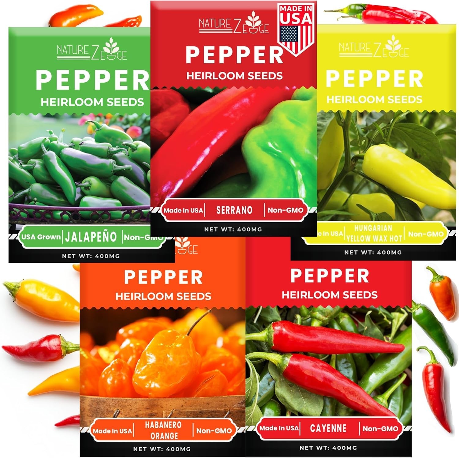 Hot Pepper Seeds for Planting, Cayenne, Hungarian Yellow, Jalapeno, Serrano, …
