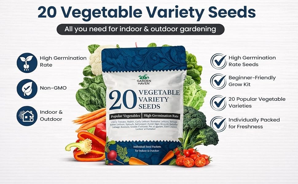 20 Vegetable Seeds Variety Pack Indoor Outdoors Vegetable Seeds