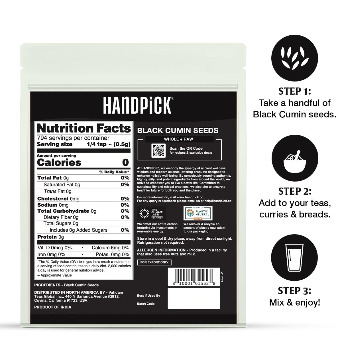Black Cumin Seeds Whole Nigella Kalonji 14 oz Resealable Pouch