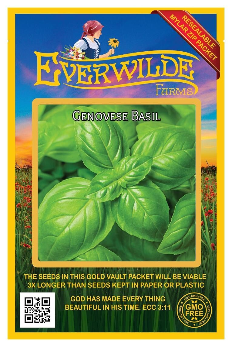 2000 Genovese Basil Herb Seeds – Everwilde Farms Mylar Seed Packet