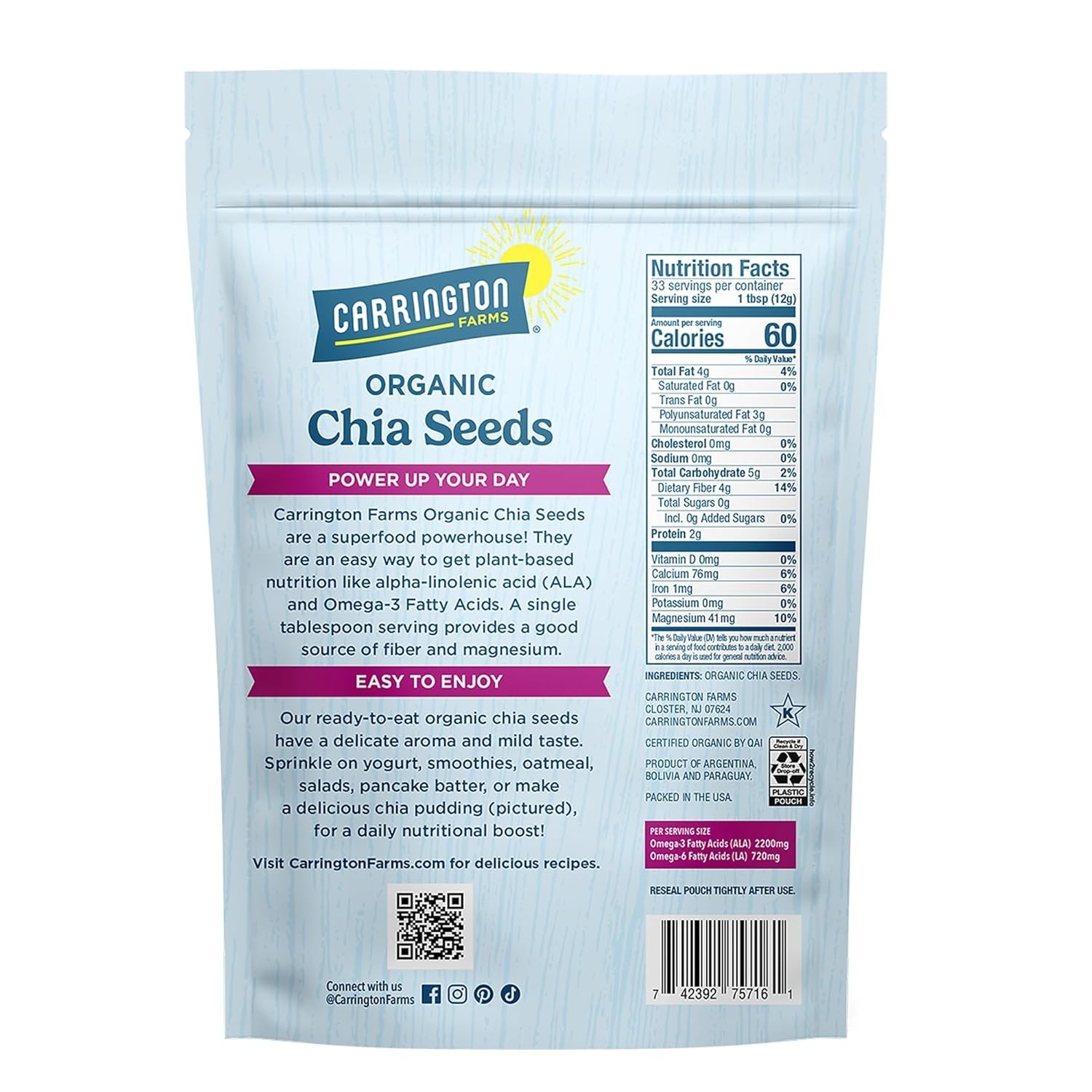 14 Ounce USDA Organic Chia Seeds – Nutrient-Rich & Versatile for Healthy Living