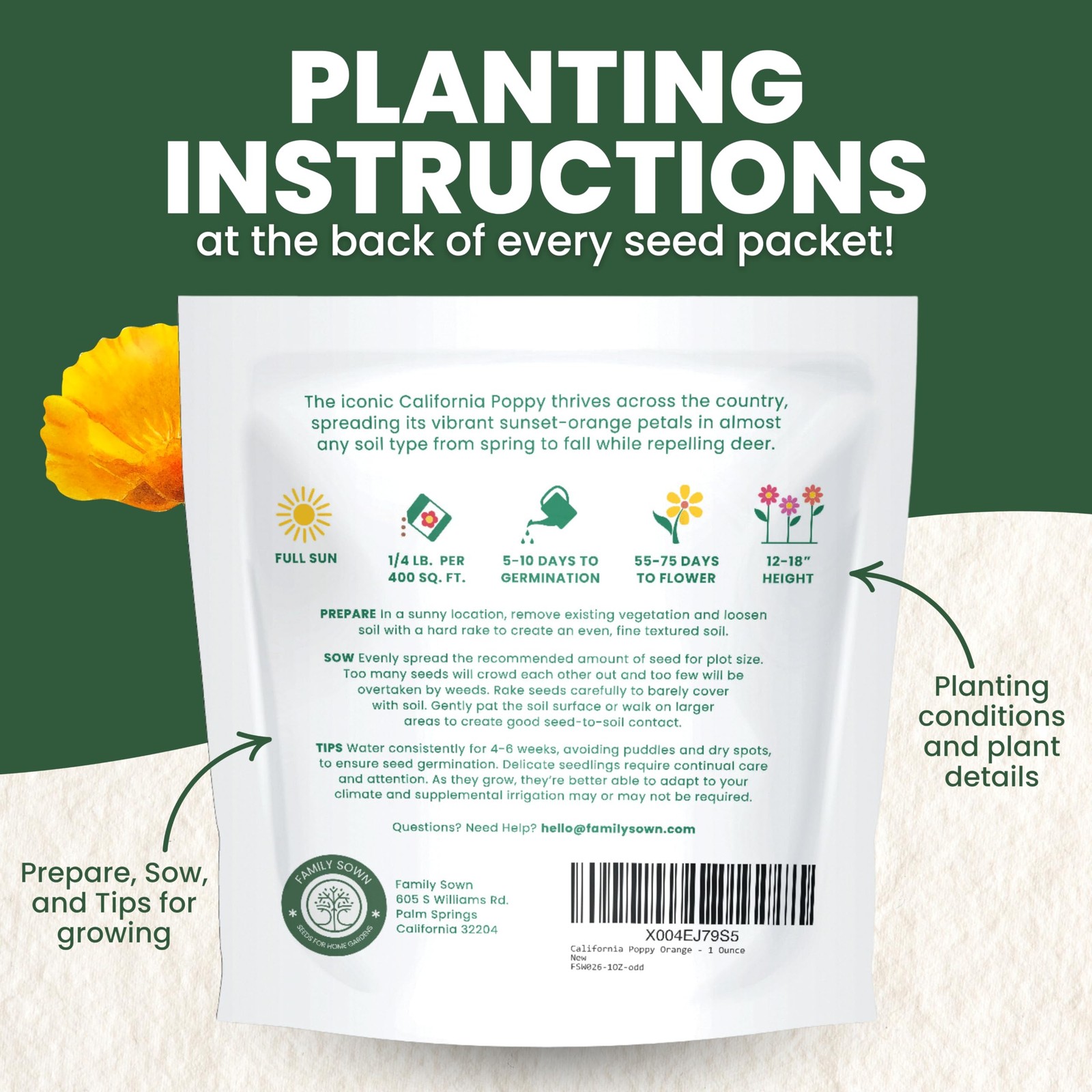 California Poppy Orange – Large 1 Ounce Packet – 1 oz (20,000 Seeds)