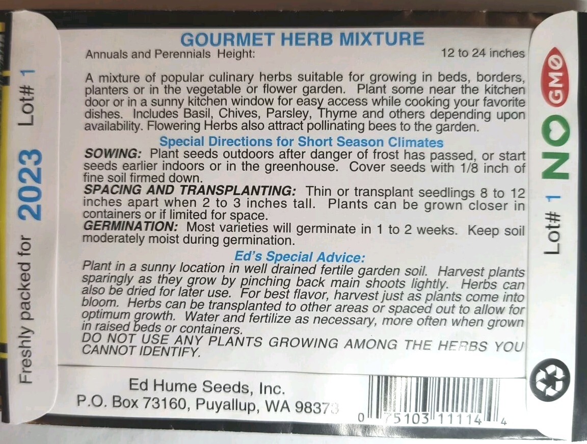 Lot Of 13 Ed Hume Non GMO Herb Mix, Broccoli & Salad Lettuce Seeds