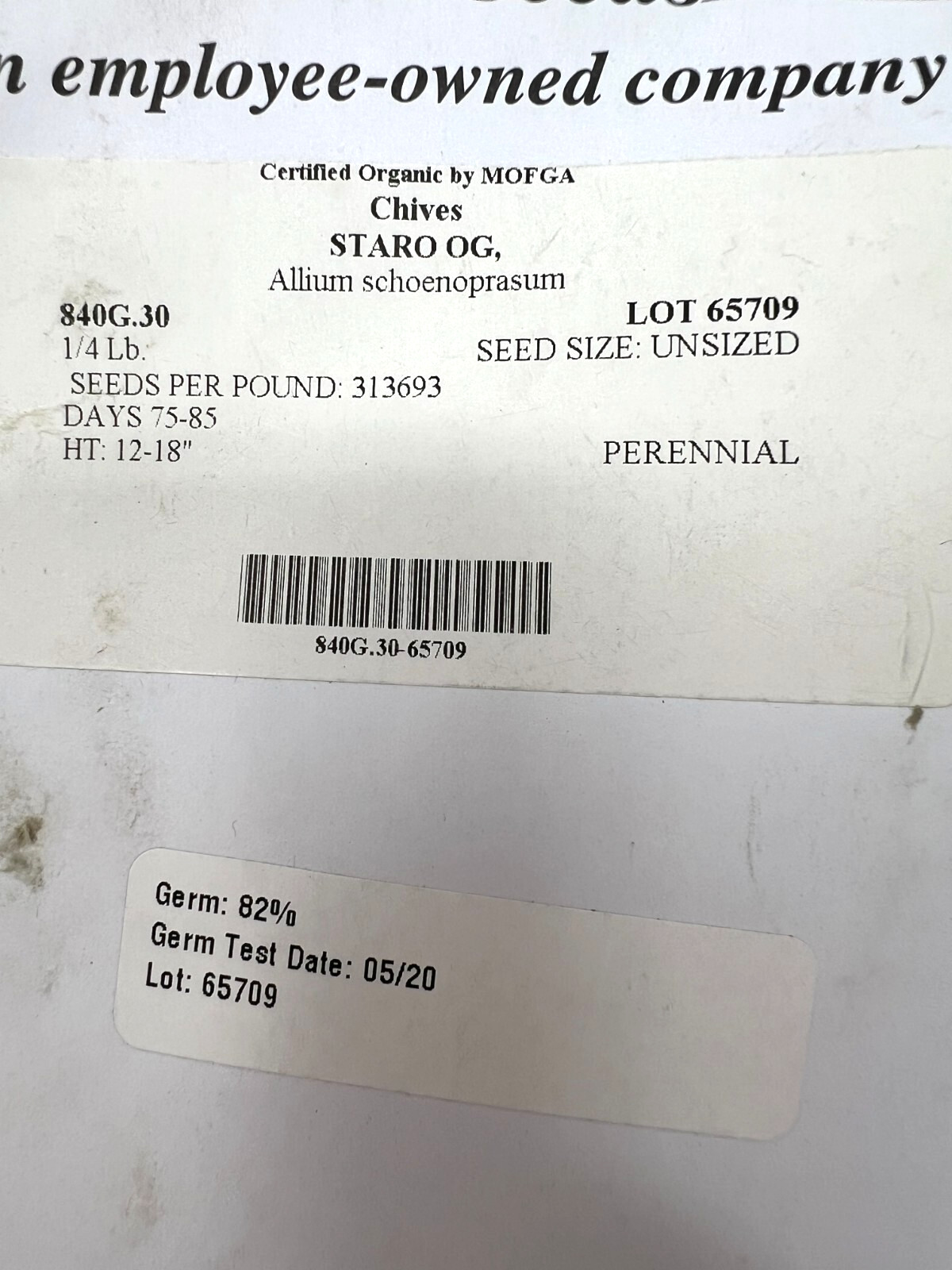 Johnny’s Seeds Organic Staro Chive 78,000 Seeds 1/4 LB Herb Garden Edible Flower