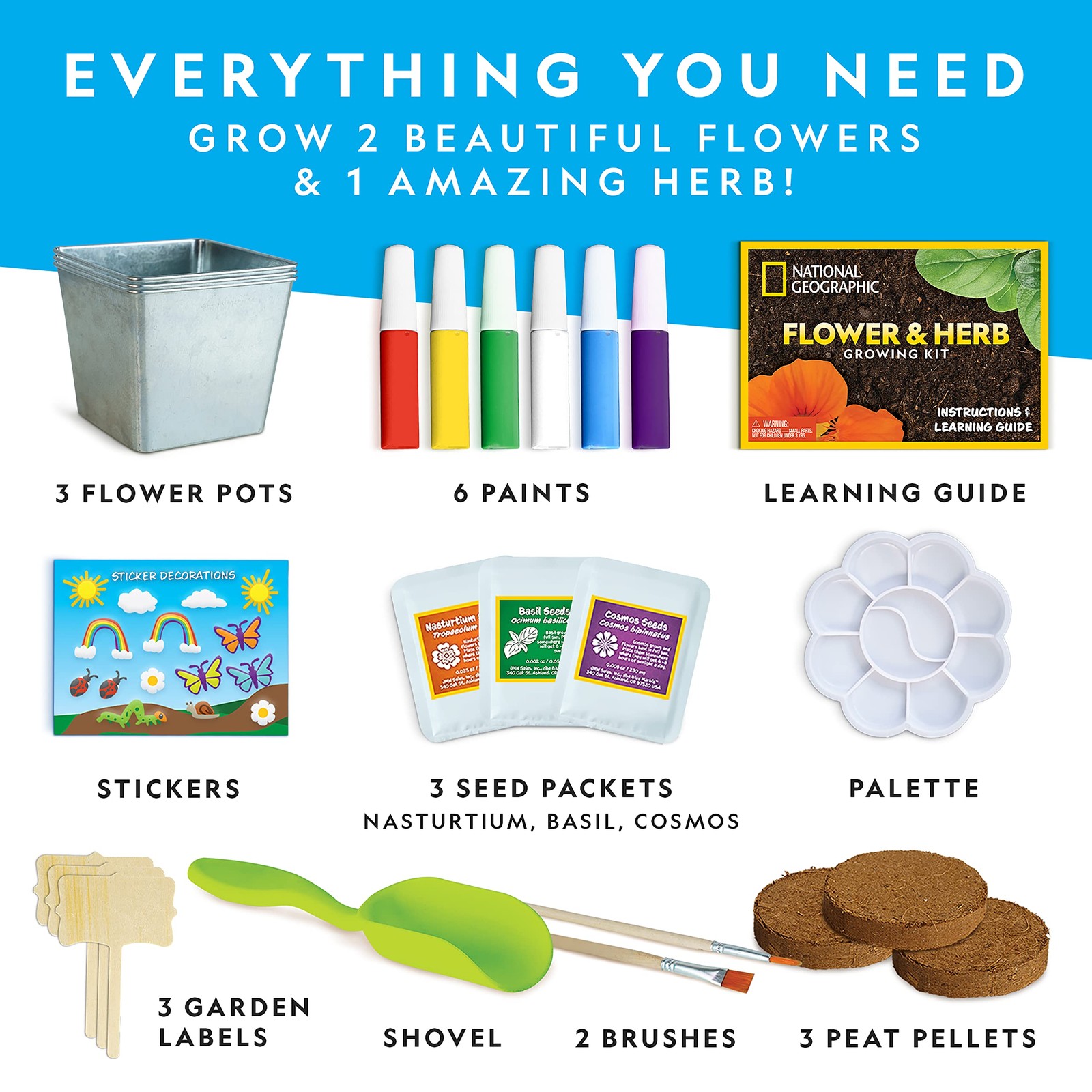 National Geographic Flower & Herb Gardening Kit for Kids – Gardening Set with…