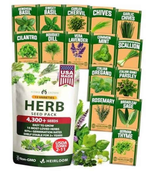 Herb Seeds for Planting Massive Seed Count 4,300+ 15-Pack Herb Seed Vault