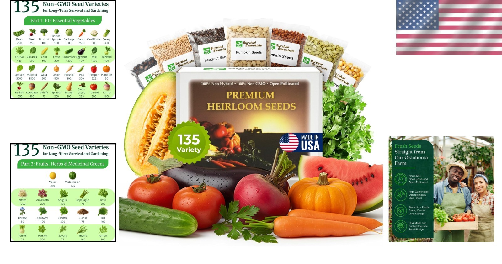 Heirloom Seeds: 135 Variety Vault, Non-GMO, USDA Zones 1-11, Organic Vegetabl…