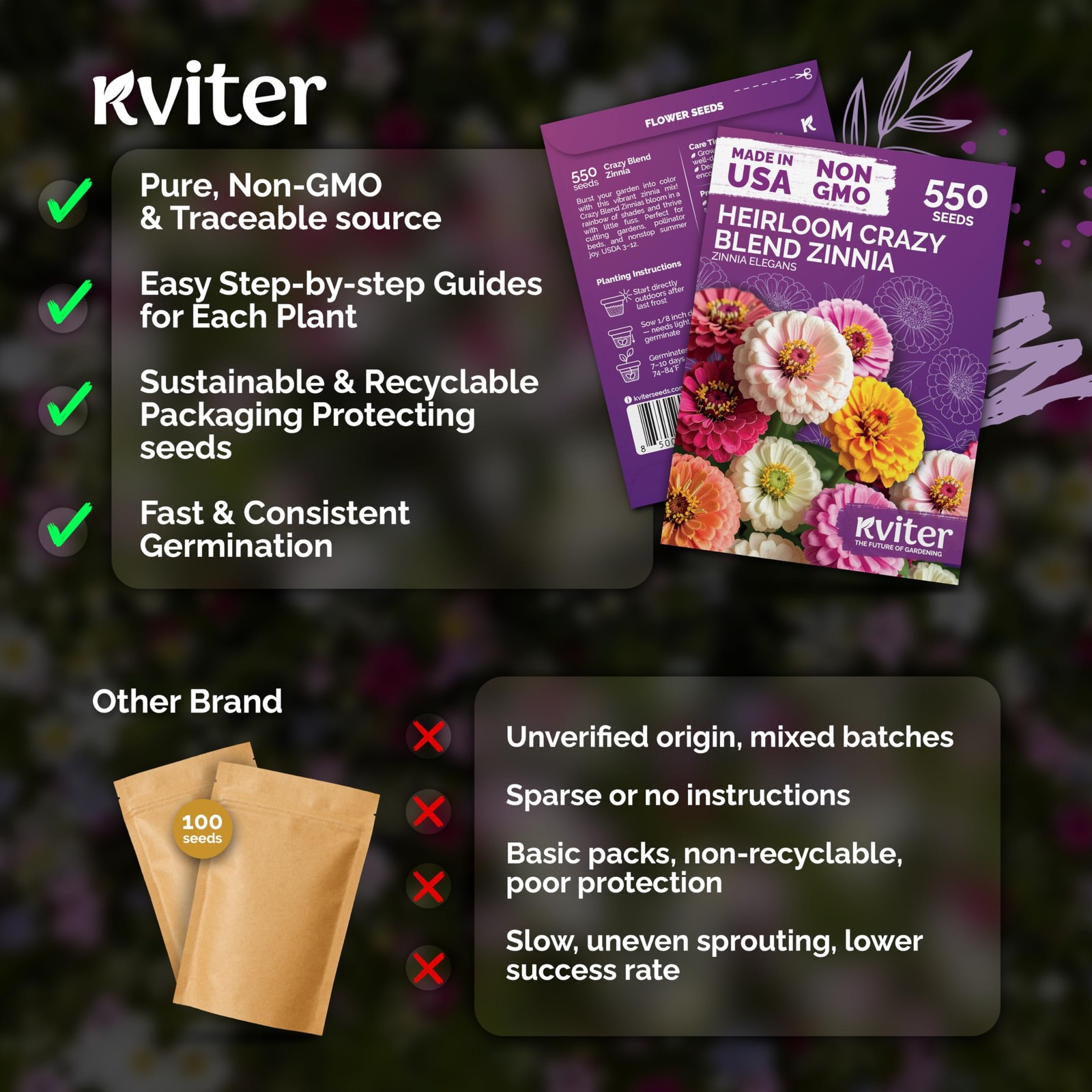 KVITER 550 Crazy Blend Zinnia Seeds for 2025 (Zinnia Elegans)