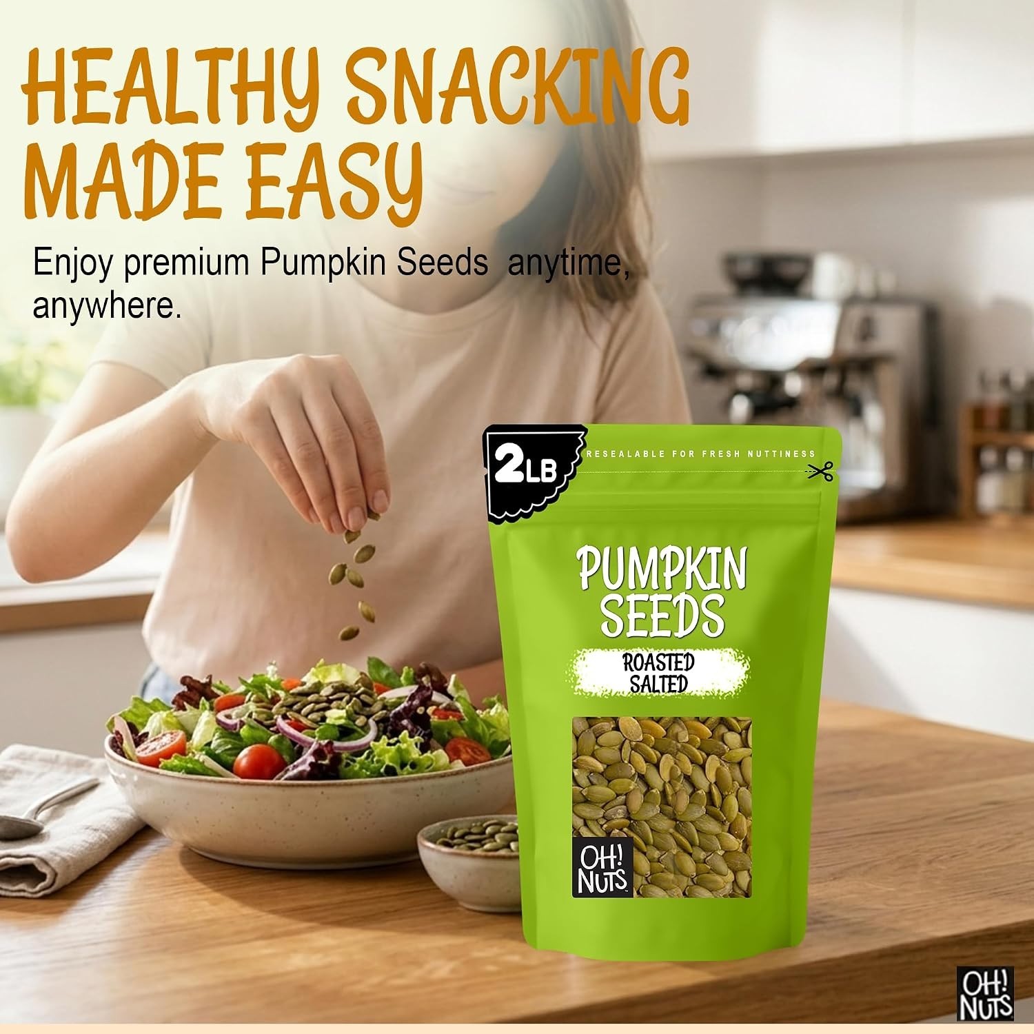2 lb Roasted Salted Pumpkin Seeds – Healthy Snack for Keto, Paleo & Diets