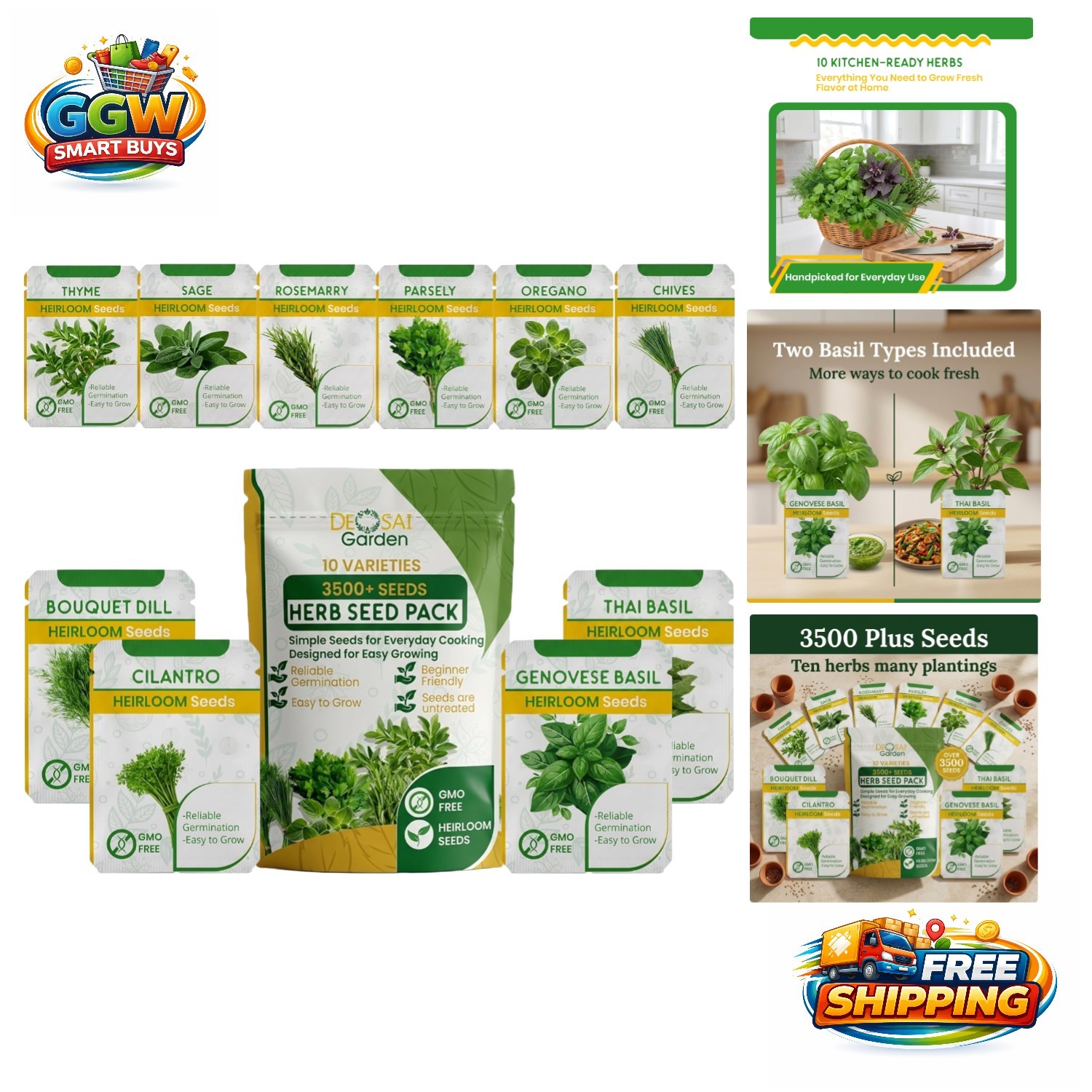 10-Piece Heirloom Herb Seeds Pack: Perfect for -Round Indoor Cooking Delight