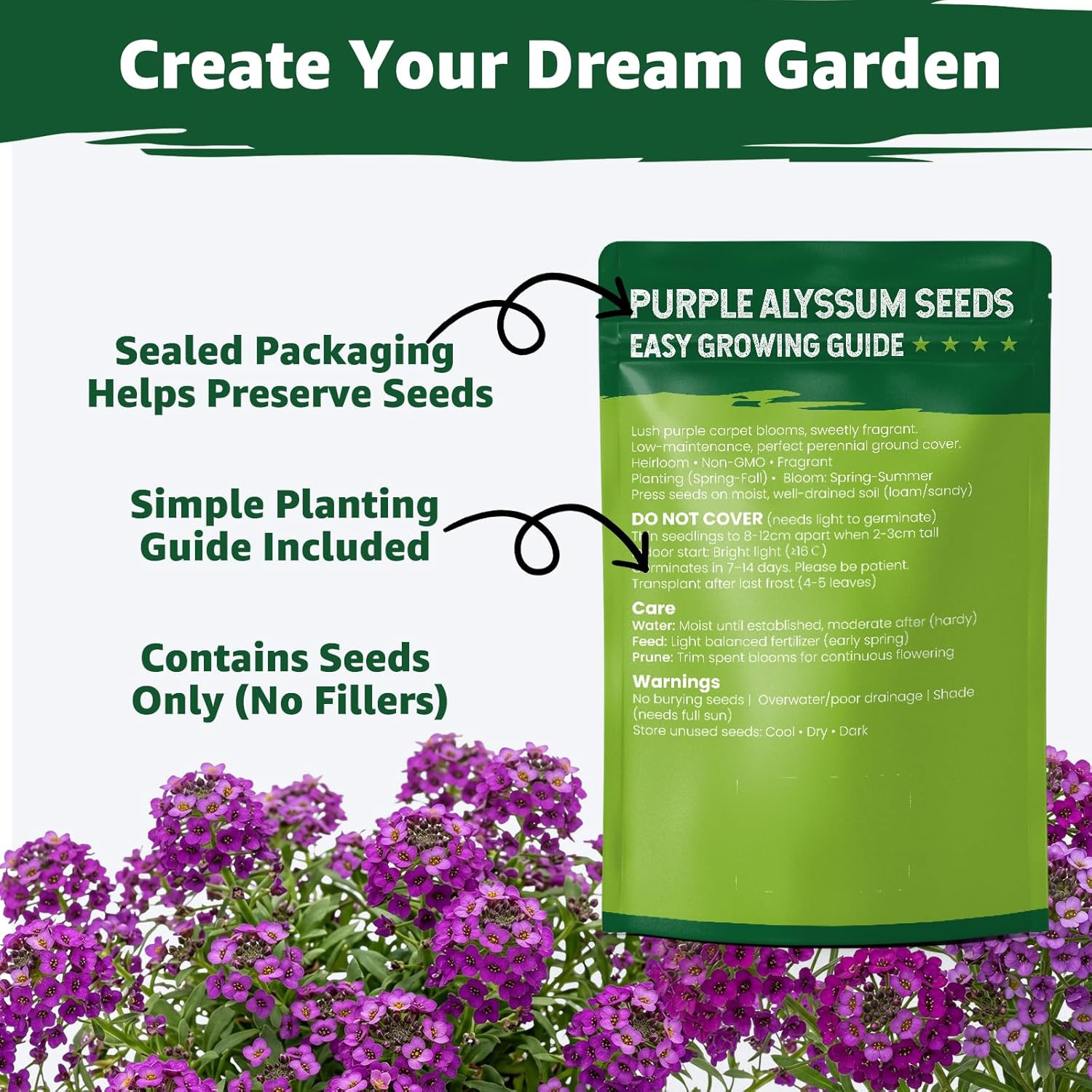Alyssum Seeds for Planting – Purple Royal Carpet, Sweet Purple Alyssum Flower Se