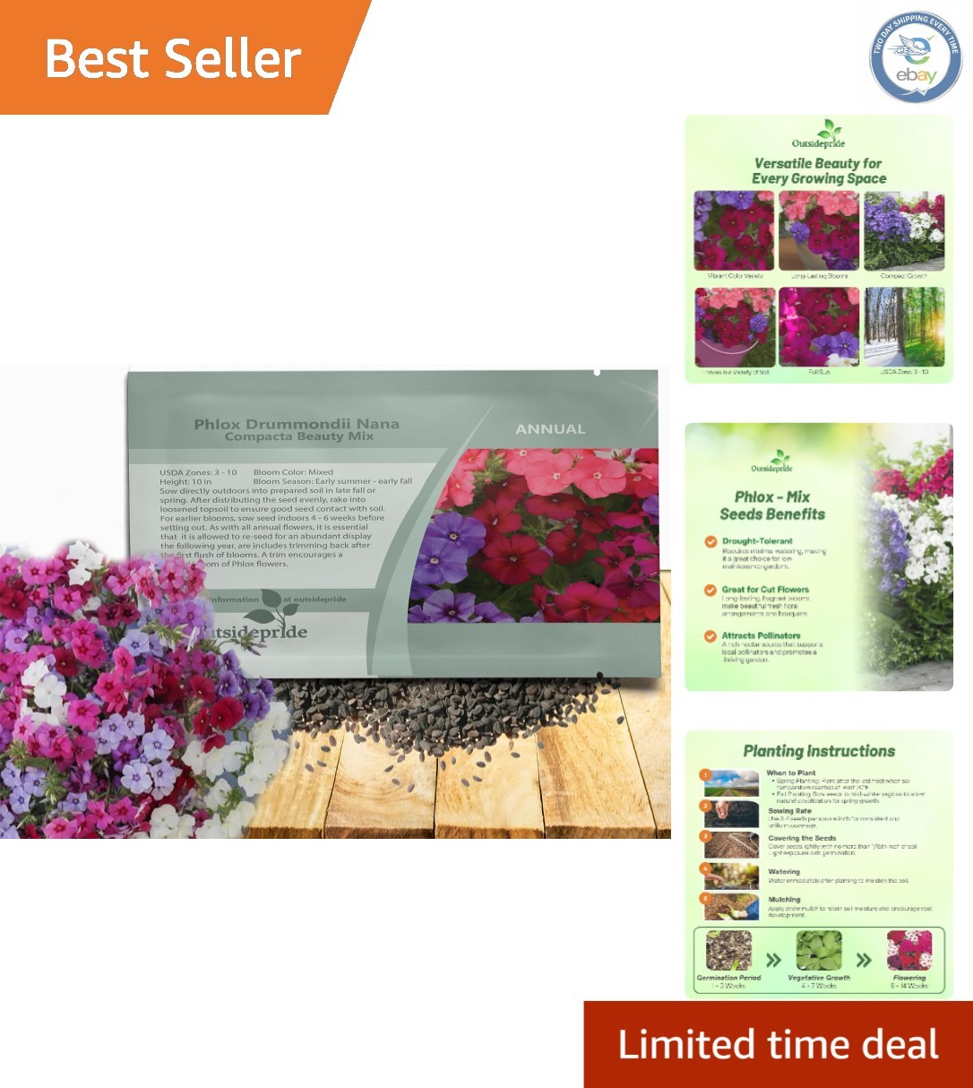 Vibrant Mix Phlox Seeds – 1000 Pcs Self-Seeding Annual for Pollinator Gardens