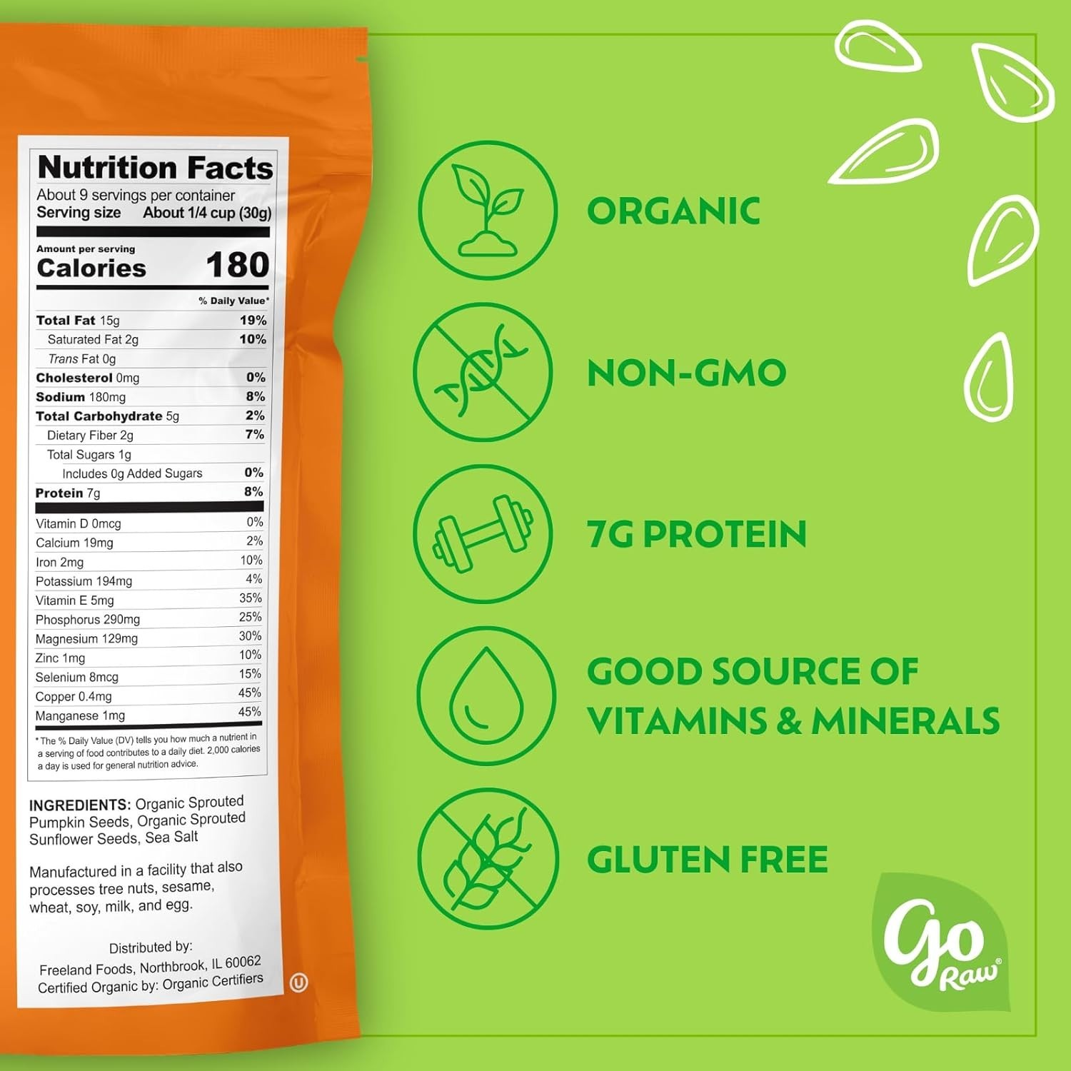 Healthy Snack Pack: Organic Sprouted Pumpkin & Sunflower Seeds, 10oz Resealable
