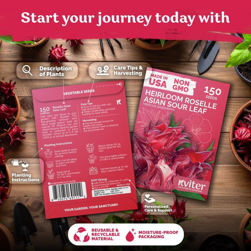 300 Roselle Seeds for Planting , 2 Pack – Jamaican Sorrel/Cranberry