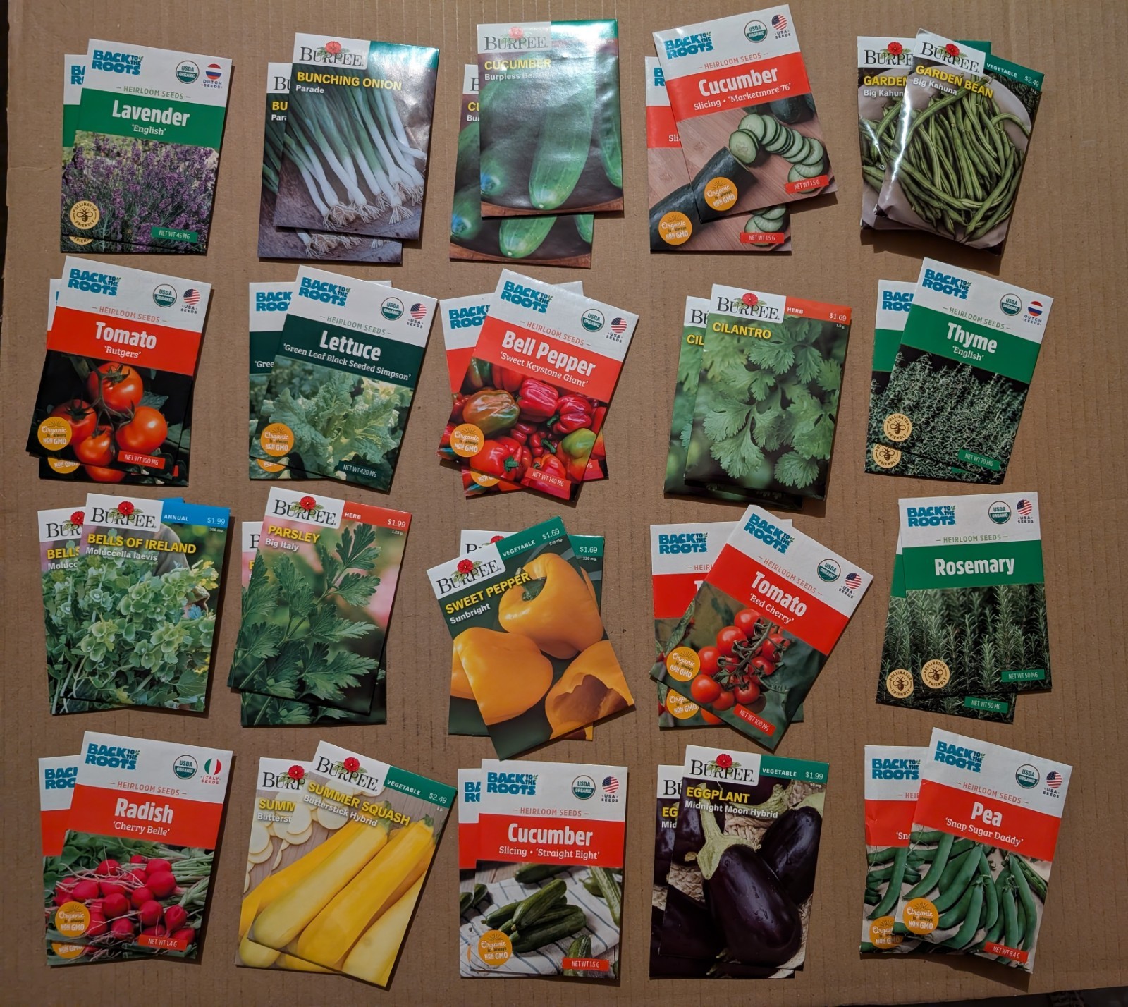Lot of 40 SEEDS packets GARDEN VEGETABLES & Herbs ORGANIC (20 kinds) 2025