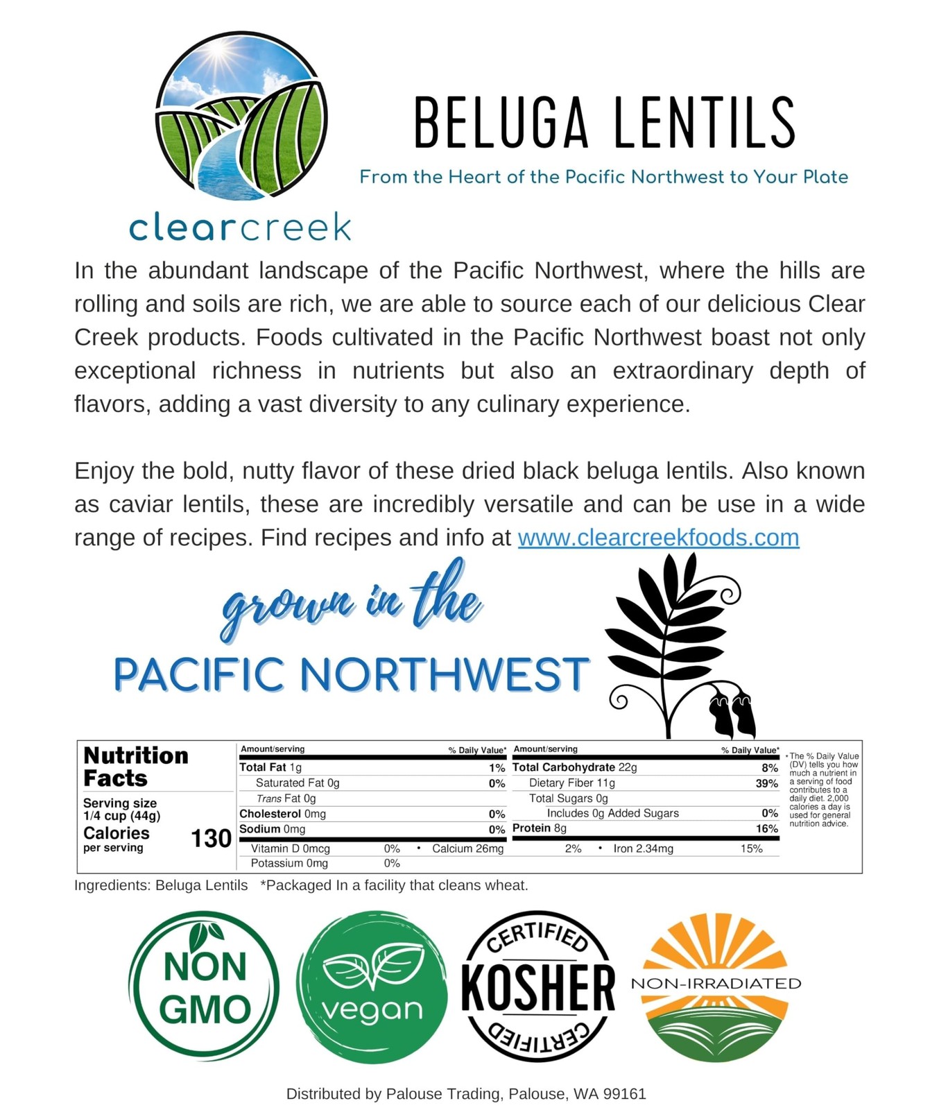 CLEAR CREEK Black Lentils | Caviar or Beluga Lentils| 18 lbs | NonGMO | Koshe…